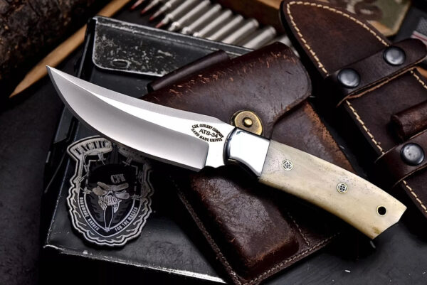 Lot #003 CFK Handmade ATS 34 Custom CAMEL BONE Hunting BIG GAME Skinner Sport Knife