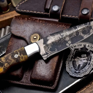 Lot #007 CFK Handmade CAMO VG10 Custom ORANGE CAMEL BONE Camping Hunting Skinner Knife